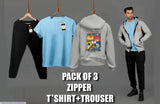 Men's Fleece Zipper Track Suit - 3 Pcs in Blue